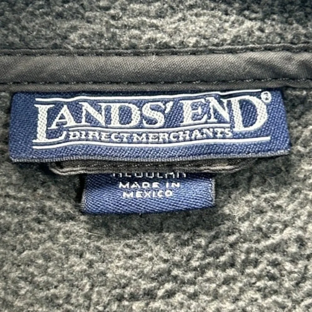 Lands' End Full Zip Fleece Jacket Mens XL Gray Coat Drawcord Hem Outdoor Casual